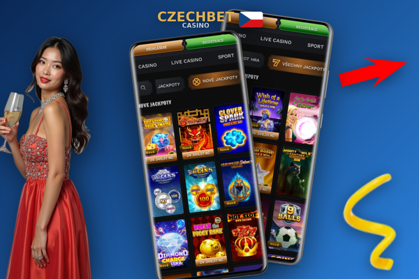 Czechbet Casino aplikace na Androidu a iPhonu vedle sebe — plná nabídka her