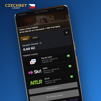Rychlý vklad od 600 CZK a výběr bez poplatků v aplikaci Czechbet Casino