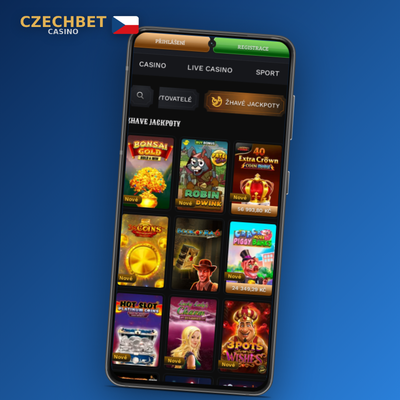 Ikona slotů s jackpotem v mobilní aplikaci Czechbet Casino — přes 11 000 automatů
