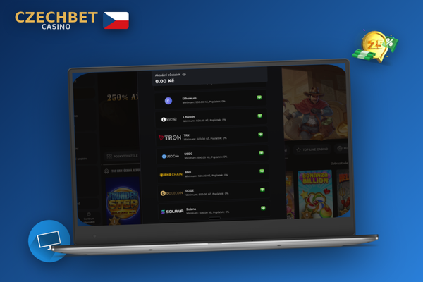 Hráč vybírá nejlepší metodu vkladu v Czechbet Casino na notebooku